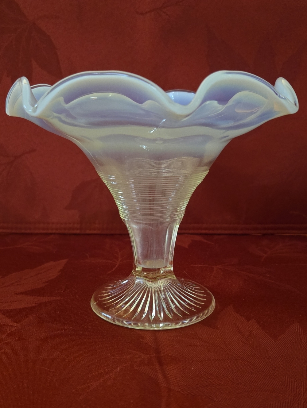 EAPG White Opalescent Ruffled Glass Compote Pedestal